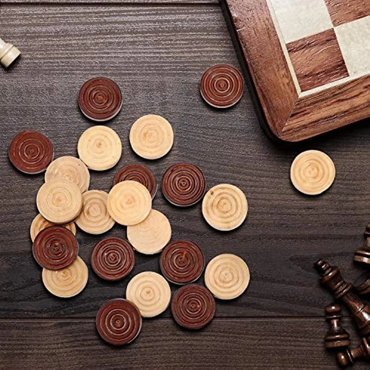 30Pcs/set Wooden Round Checkers Pieces For Backgammon Chess Game Accessories