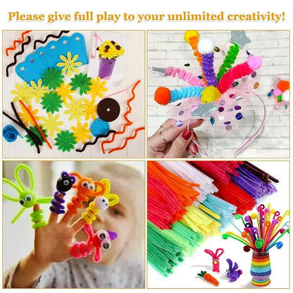 100pcs Colorful Chenille Stems Pipe Cleaners Plush Tinsel Stem Wired Twist Sticks Hair Strip Craft DIY Educational Toys Handmade