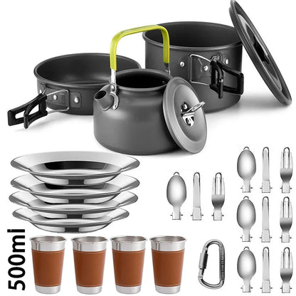 1Set Camping Cooking set Camping Cookware Travel Tableware Outdoor Picnic Set Teapot For 2-3 Peaple Non-stick pots assorted sets