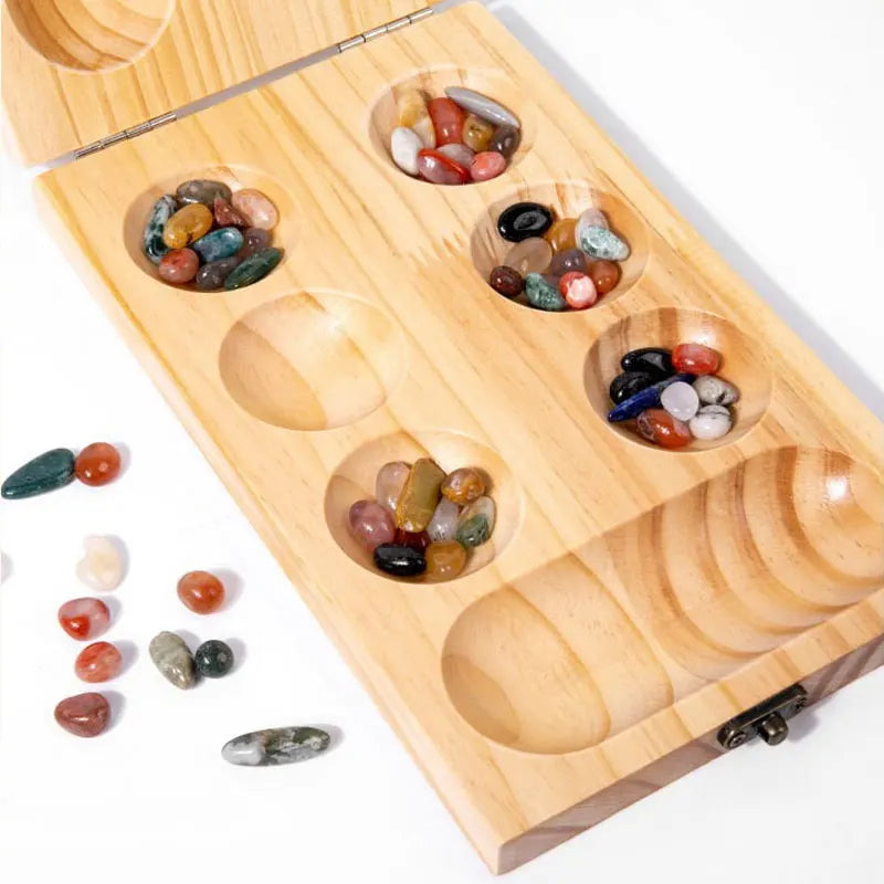 Raindrop Rock Wooden Mancala, Gem Chess Board Game - Educational Toy for Spatial Thinking African Chess Desktop Game
