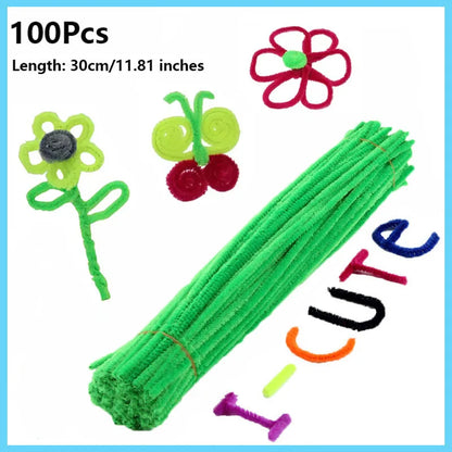 100pcs Colorful Chenille Stems Pipe Cleaners Plush Tinsel Stem Wired Twist Sticks Hair Strip Craft DIY Educational Toys Handmade
