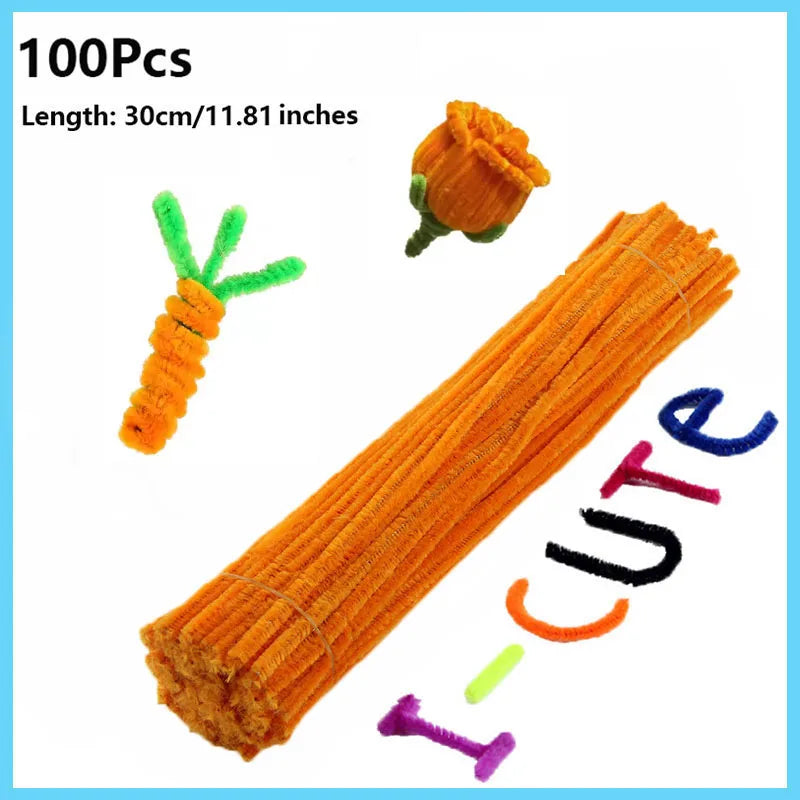 100pcs Colorful Chenille Stems Pipe Cleaners Plush Tinsel Stem Wired Twist Sticks Hair Strip Craft DIY Educational Toys Handmade