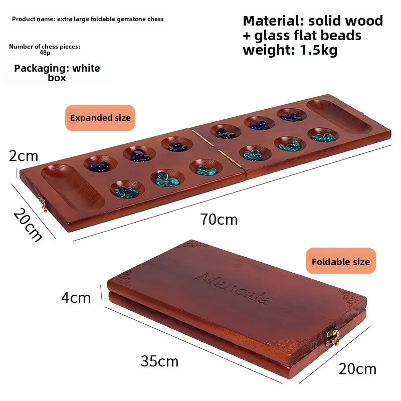 Ancient Mancala African Chess: The solid wood chess set is paired with exquisite stone granules and is an essential board games