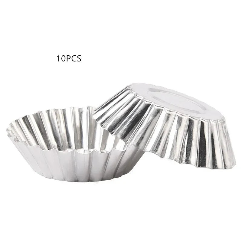 10pcs Egg Tart Molds Aluminum Cupcake Cake Cookie Lined Mold Mould Tin Baking Cups Kitchen Tool Reusable Nonstick Tartlets Hot