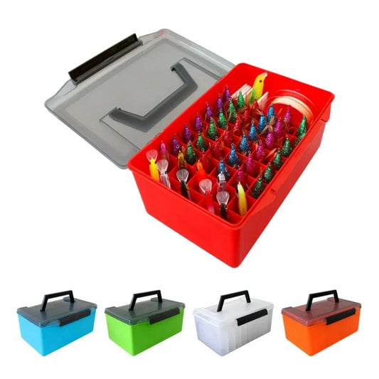 [ "Hard Plastic Fishing Tackle Organizer Box Minnow Squid Jig Bait Container", "Sea Egi Box Organizer for Fishing Tackle Lure To