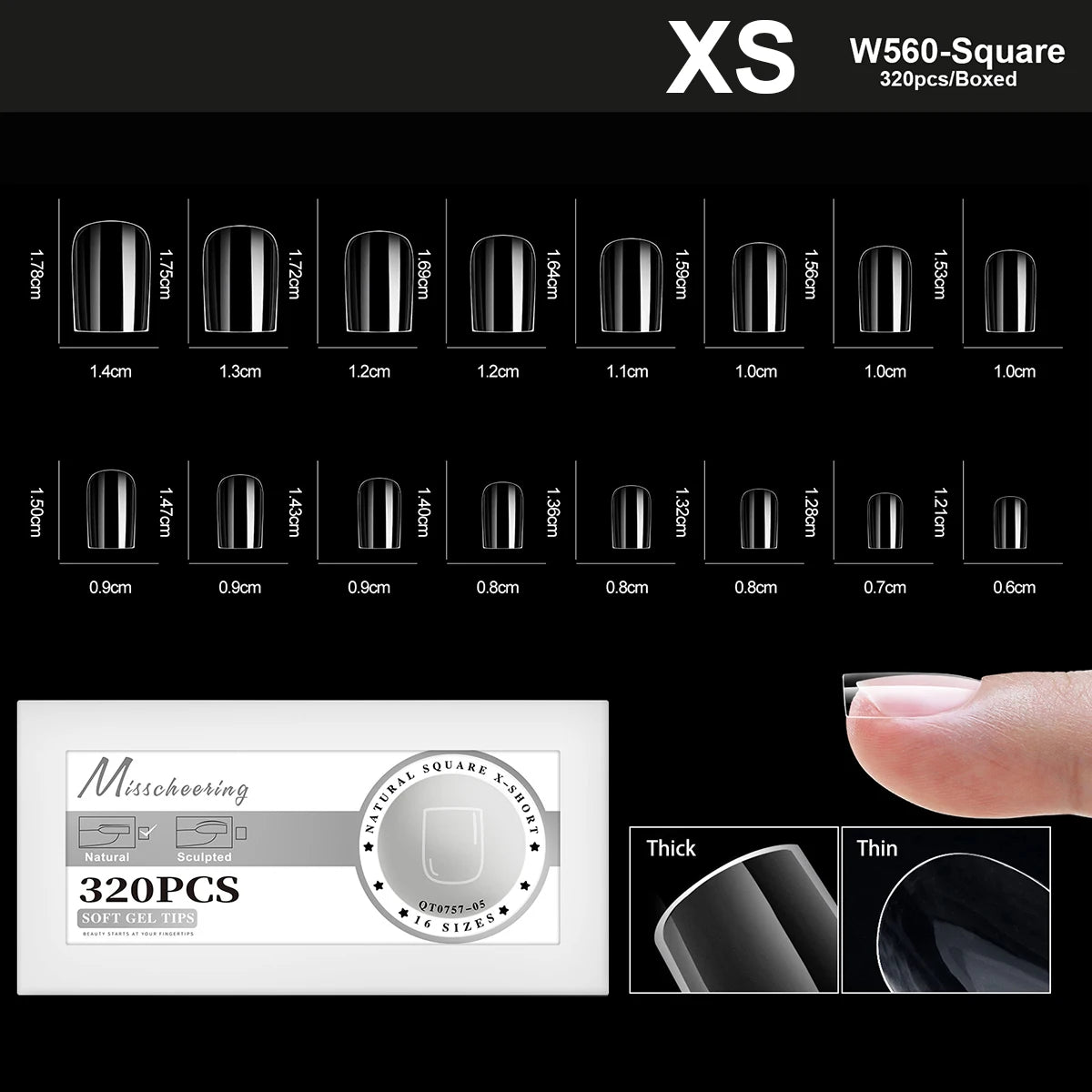 XS-L Nature Soft Gel False Nail Tips Full Cover Press on Almond Capsules Coffin Artificial Glossy Fake Nails Extension 16 Sizes