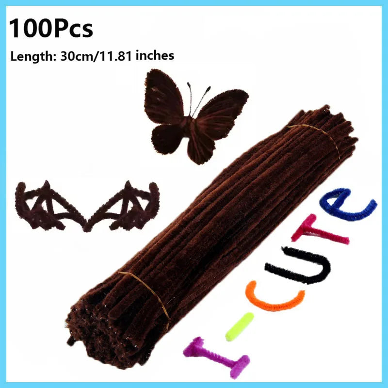 100pcs Colorful Chenille Stems Pipe Cleaners Plush Tinsel Stem Wired Twist Sticks Hair Strip Craft DIY Educational Toys Handmade