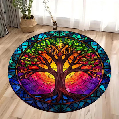 Tree of Life Round Rug Nature Mandala Rug Ancient Spiritual Decor Carpet Meditation Space Rug Washable and Non Slip Floor Mat