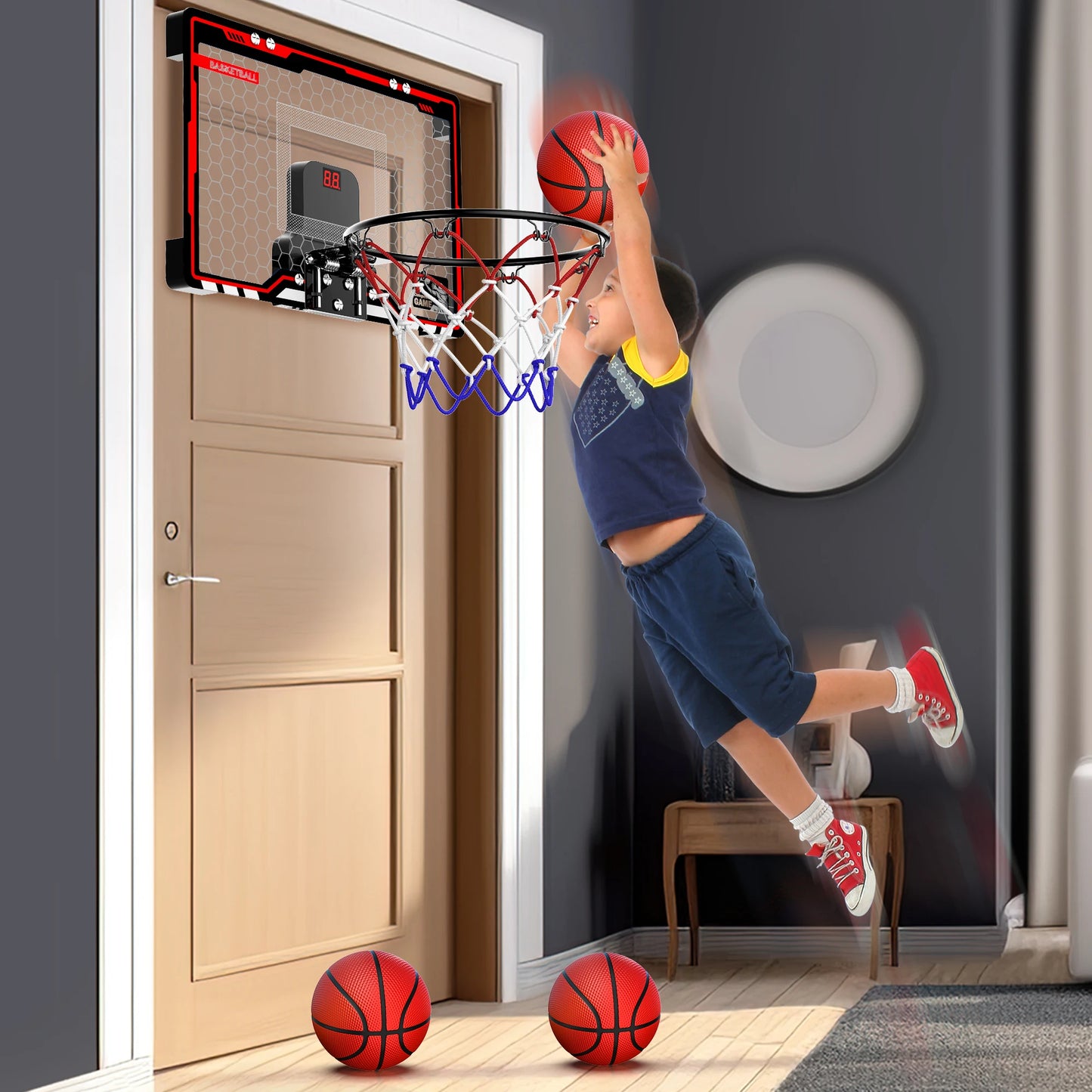 Mini Basketball Hoop For Kids，Basketball Hoop Over The Door with Scoreboard,Sports Toys Gifts for 4 5 6 7 8 9 10 Year Old Boys