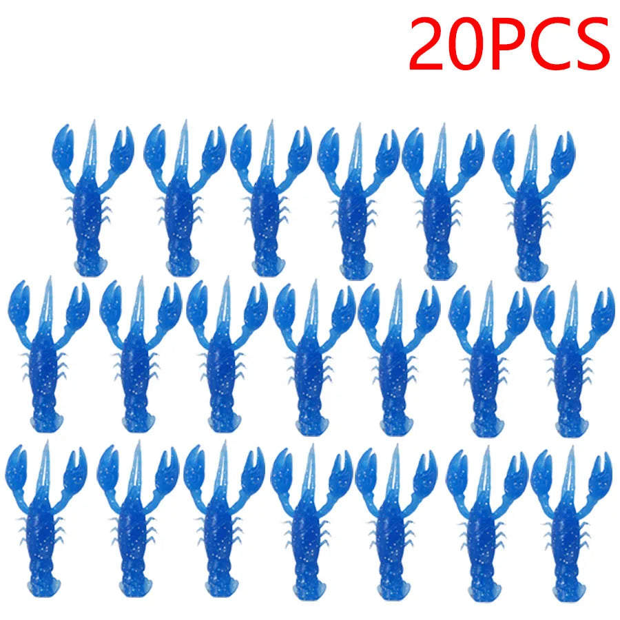 20pcs Crawfish Artificial Bait Shrimp Lobster Claw Lure For Bass Trout Pike Salmon Soft PVC Fishing Lures Swimbait 5.5cm/2.3g