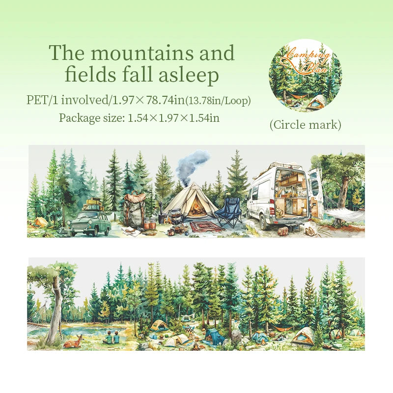 1 Roll Nature Camping Theme Scenic PET Tape for Scrapbooking DIY Collage Material Phone Case Notebook Decoration
