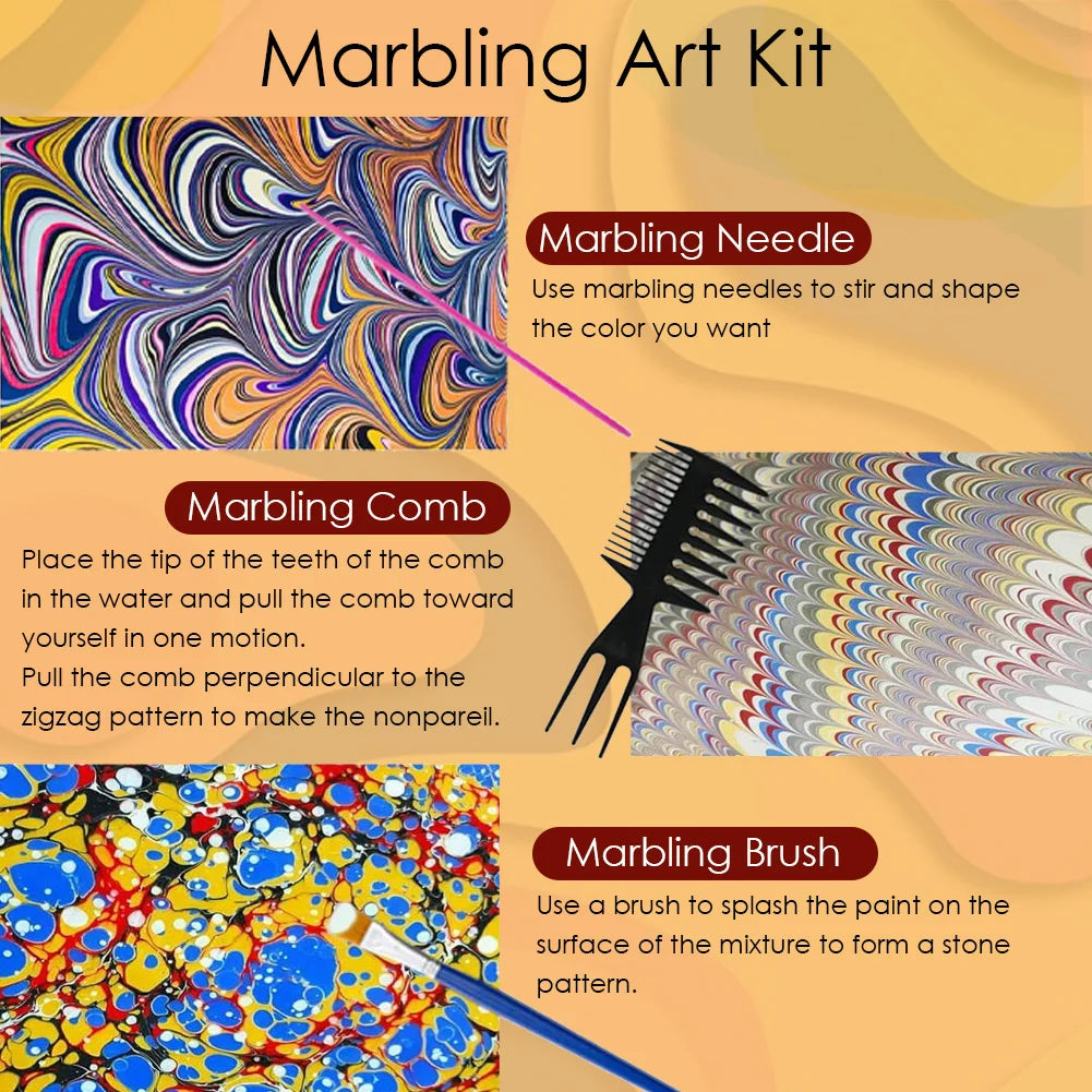 Marble Painting Kit for Kids,Arts and Crafts Paint On Water Set,Water Marbling Paint Kit Ideal Gifts for Girls & Boys Age 4-16