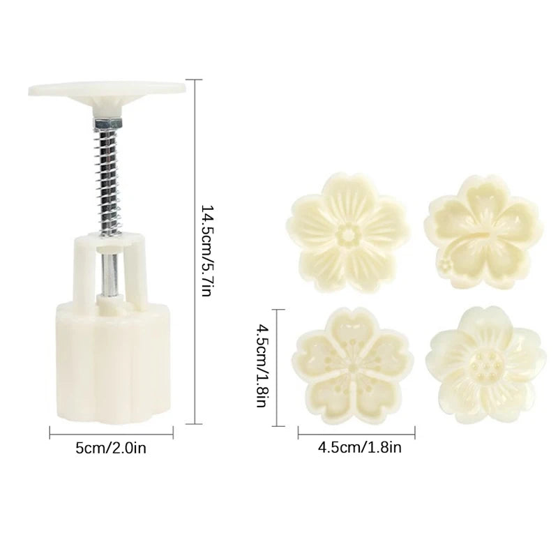 4Pcs/Set Mooncake Mold Cherry Sakura Pattern Stamps Hand Press Blossom Flowers Bean Paste Cake Mold Plungers Pastry Bake Tools