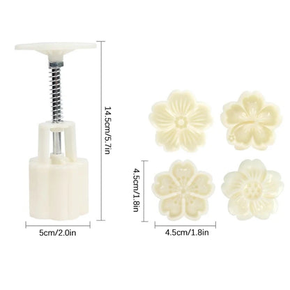 4Pcs/Set Mooncake Mold Cherry Sakura Pattern Stamps Hand Press Blossom Flowers Bean Paste Cake Mold Plungers Pastry Bake Tools