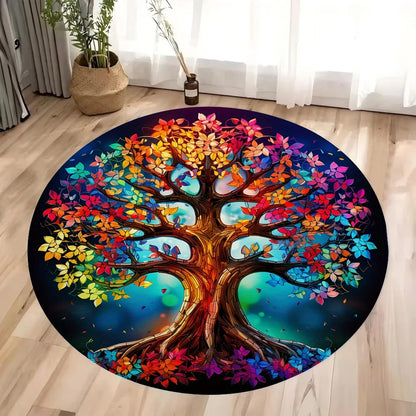 Tree of Life Round Rug Nature Mandala Rug Ancient Spiritual Decor Carpet Meditation Space Rug Washable and Non Slip Floor Mat