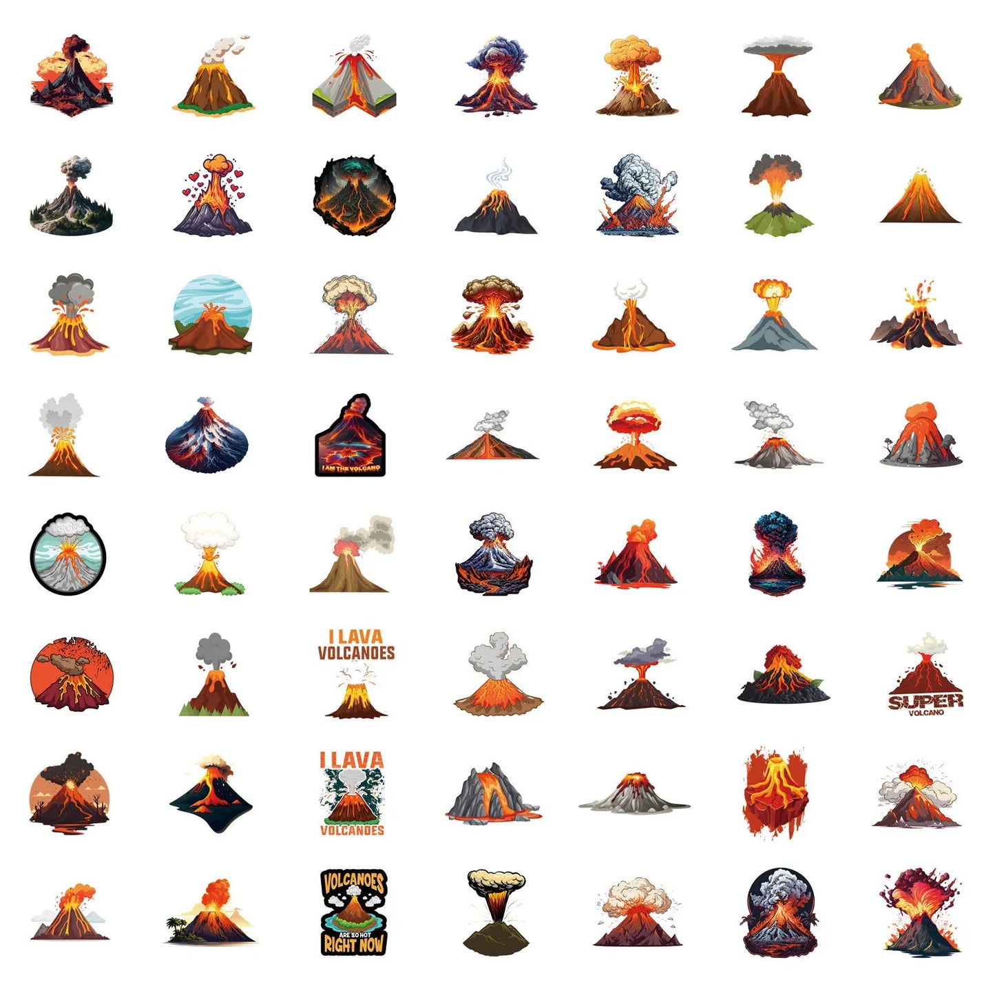 10/30/55PCS Fun Volcano Cartoon Sticker DIY Phone Laptop Luggage Skateboard Graffiti Decals Fun for Gift