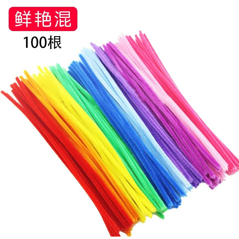 100pcs Chenille Stems Toy DIY Strips Twist Bar Anvil Wire Craft Pipe Creative Hobby Children Plush Stick Pipe Cleaners DIY Craft