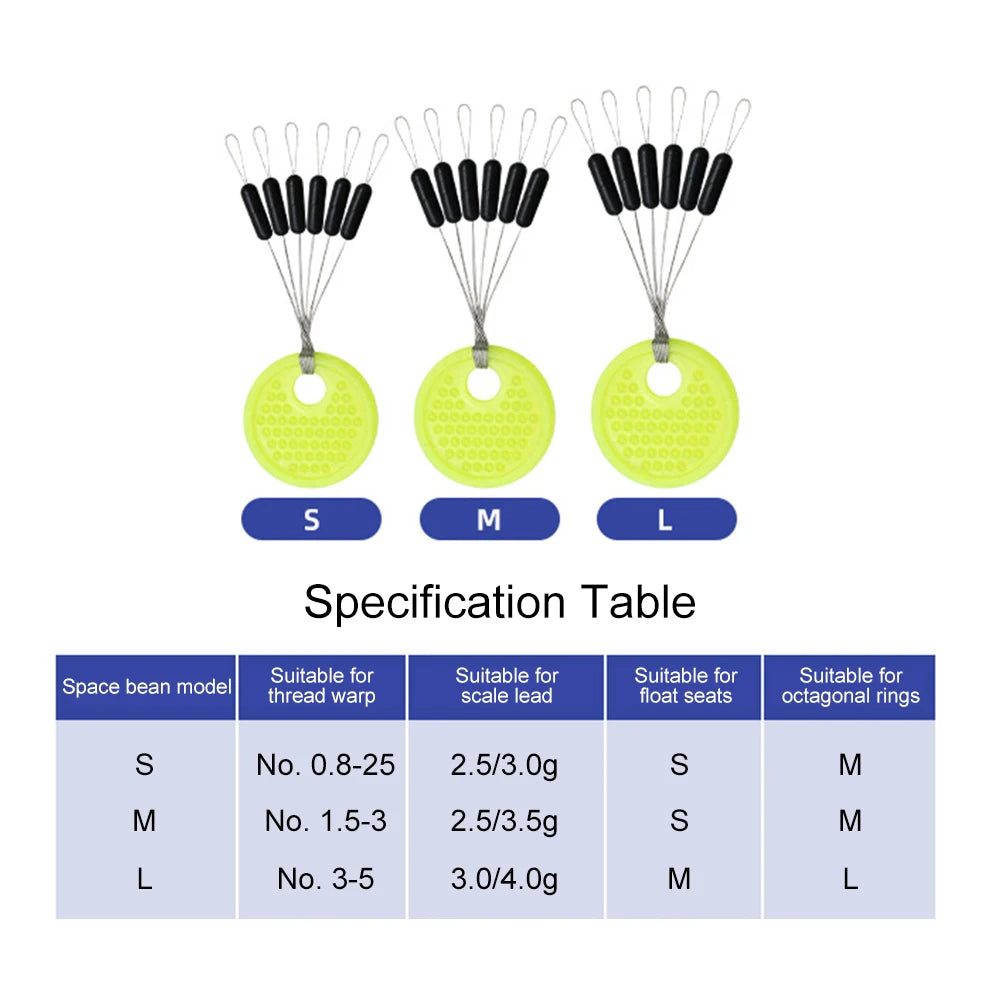 60pcs 10 Group Set Rubber Space Beans Stopper for Fishing Bait Fish Float Tools