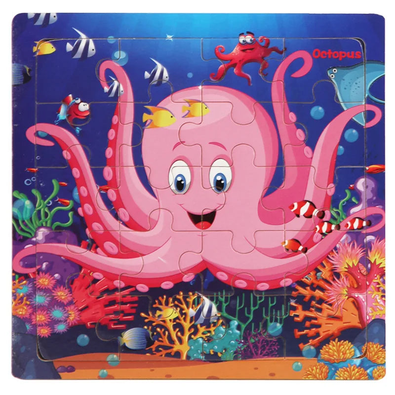 New 20 Piece Wooden 3d Puzzle Cartoon Animal Vehicle Jigsaw Puzzle Montessori Educational Toys For Kids Baby 1 2 3 Years