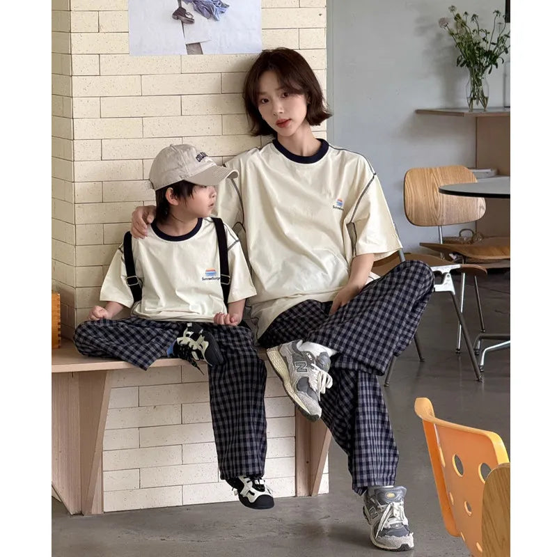 Family Clothes Tees Father Mother and Daughter Son Kids Cotton Short Sleeve T Shirts Fashion Korea Parents and Children Clothes