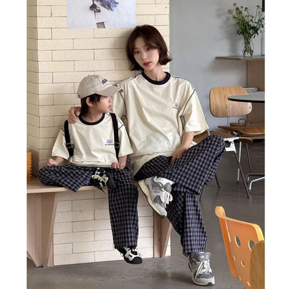 Family Clothes Tees Father Mother and Daughter Son Kids Cotton Short Sleeve T Shirts Fashion Korea Parents and Children Clothes