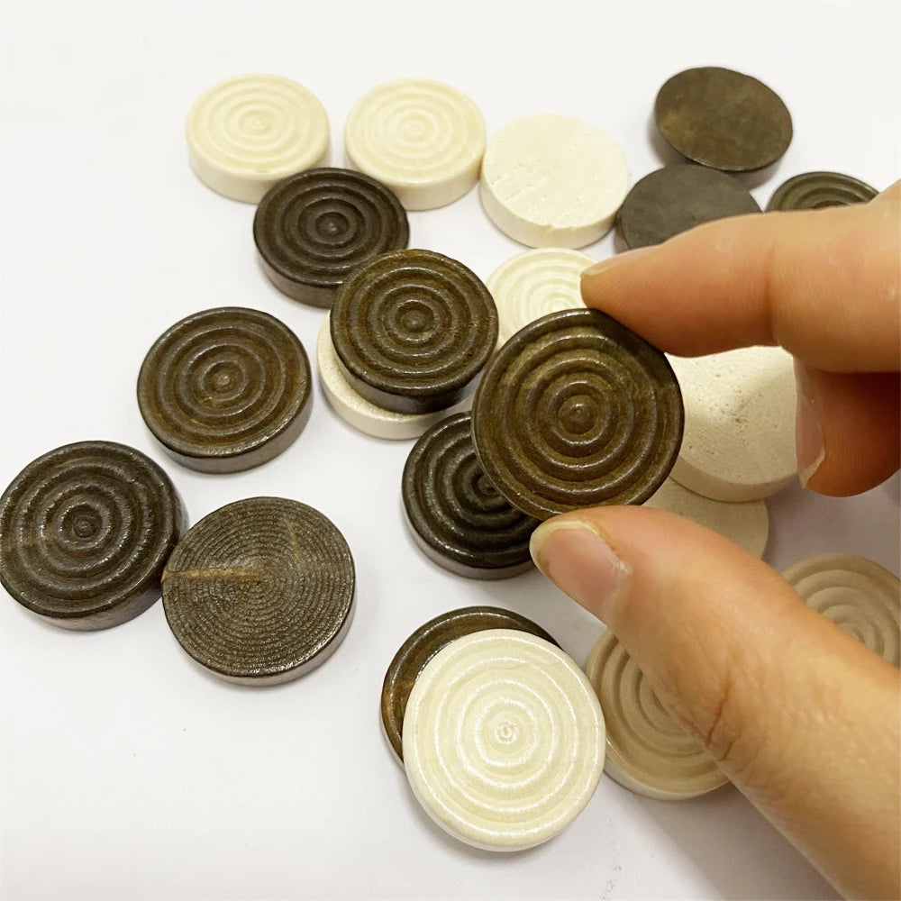 24Pcs/set Wooden Chips Round Checkers Pieces For Backgammon Chess Game Accessories