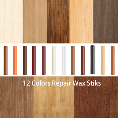 12-Pack Wooden Furniture Repair Kit - Wax Crayons/Pens for Filling Scratches on Floors/Tables