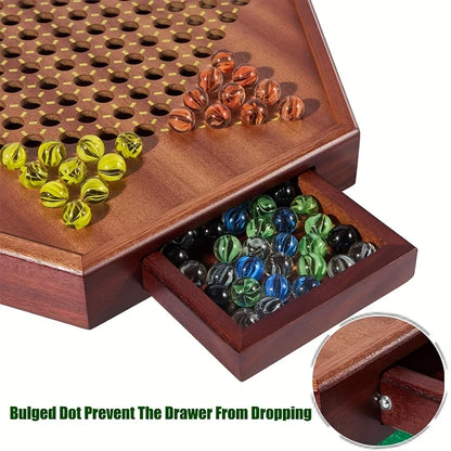 Wooden Chinese Checkers Set with Drawers - 72pcs Colorful Strategy Game for 6 Players, Family & Party Games, All Ages