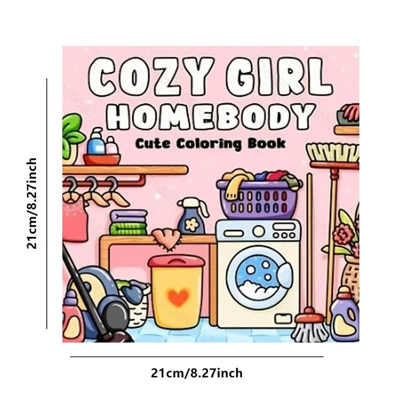 Cozy Girl Homebody Cute Coloring Book for Stress Relief Art Drawing Book Perfect Gift for Party and Birthday