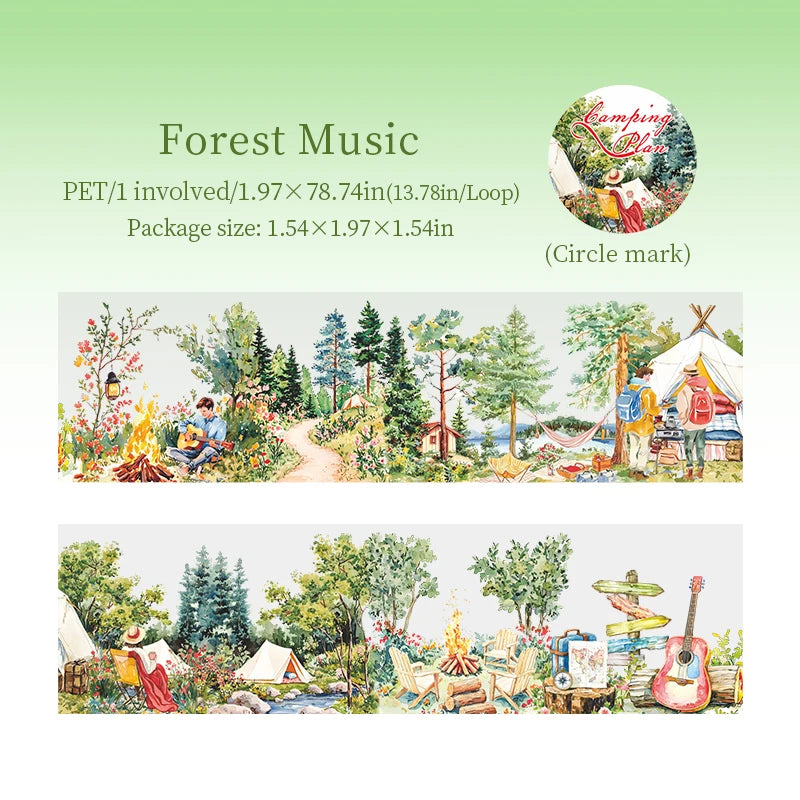 1 Roll Nature Camping Theme Scenic PET Tape for Scrapbooking DIY Collage Material Phone Case Notebook Decoration