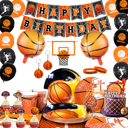 Basketball Birthday Decorations,98pcs Basketball Party Supplies and Decorations Set -Balloons Banner Tablecloth Plates ect