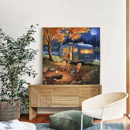 Huacan Diamond Painting Camping Car DIY Diamond Mosaic Moon Landscape New Arrival Kit  Flower Embroidery Decor Craft Kit