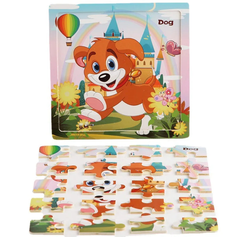 New 20 Piece Wooden 3d Puzzle Cartoon Animal Vehicle Jigsaw Puzzle Montessori Educational Toys For Kids Baby 1 2 3 Years