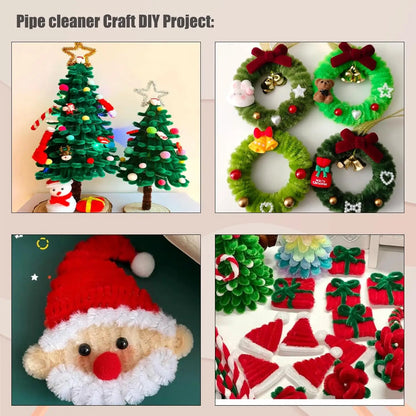 200 Pieces Pipe Cleaners Chenille Stems for Christmas Supplies Decorations, 11.81 Inches by 6 mm, Red and Green