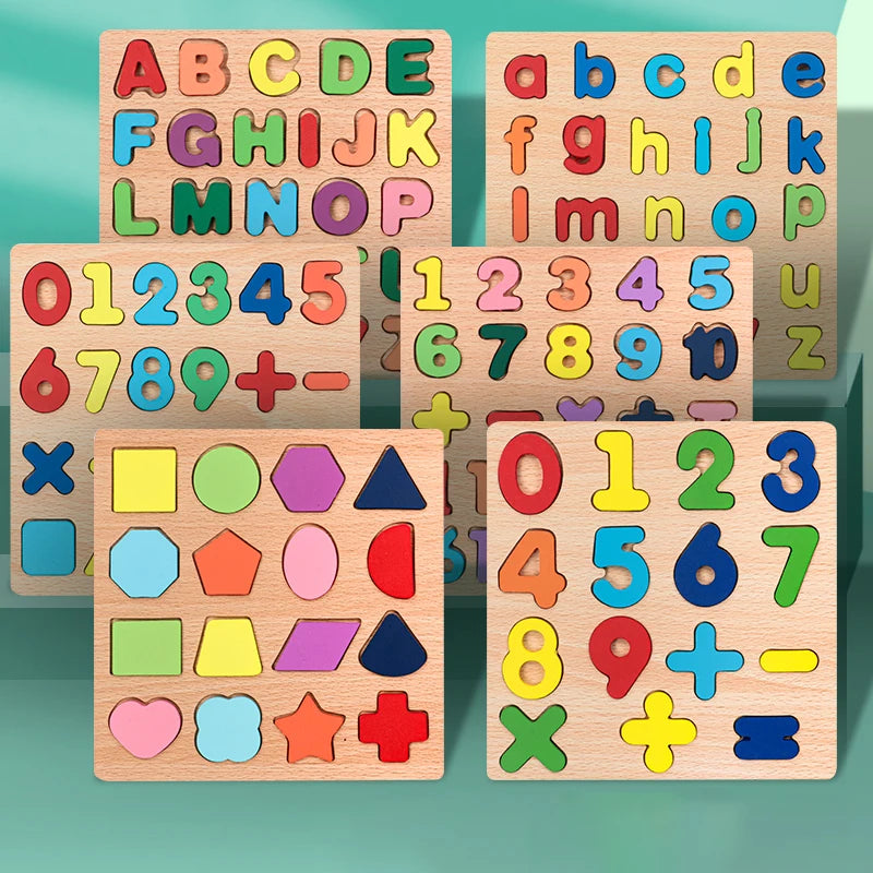 Kids Alphabetic Arithmetic Number Geometric Shapes Wooden Puzzle Preschool Learning Educational Game Toy for Children