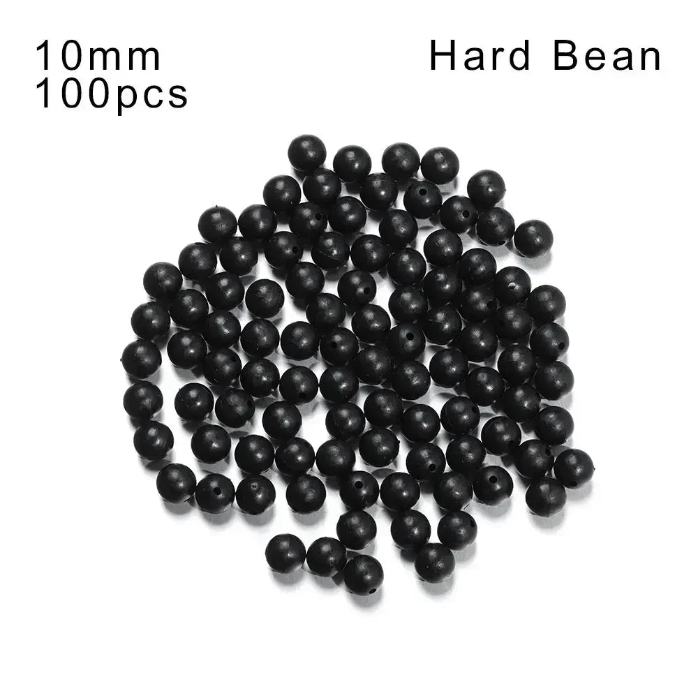 100pcs Fishing Beads Space Stopper Black 3mm-12mm Round Soft and hard beans Fishing Lures bait Hook Rig Accessories