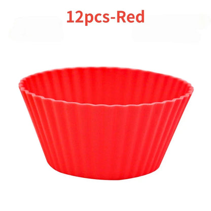 12pcs/Set Silicone Cake Mold Round Shaped Muffin Cupcake Baking Molds Kitchen Cooking Bakeware Maker DIY Cake Decorating Tools