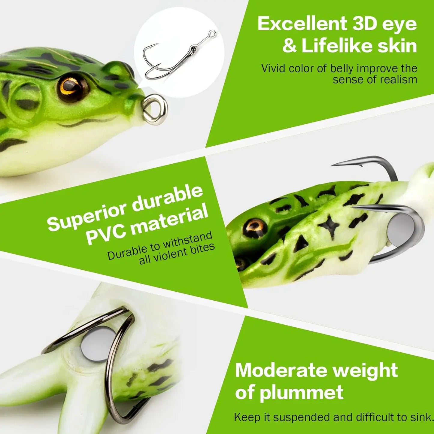 Topwater Frog Lure Bass Trout Fishing Lures Kit Set Realistic Prop Frog Soft Swimbait Floating Bait with Weedless Hooks