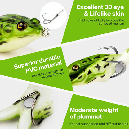 Topwater Frog Lure Bass Trout Fishing Lures Kit Set Realistic Prop Frog Soft Swimbait Floating Bait with Weedless Hooks
