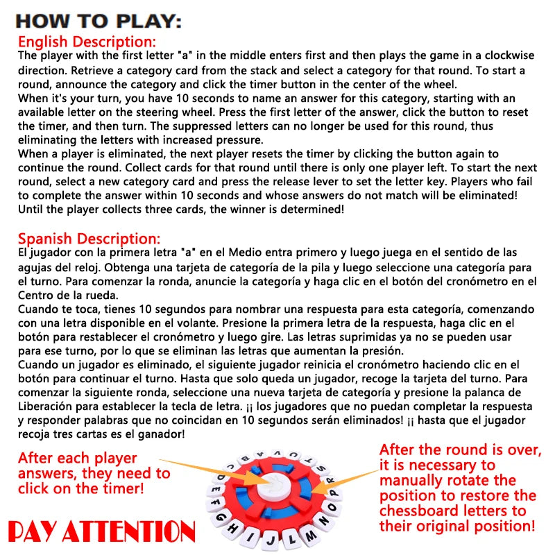 Spanish Basta Game Fast-paced Family Gathering Letter Toys For  Children Letters Learning