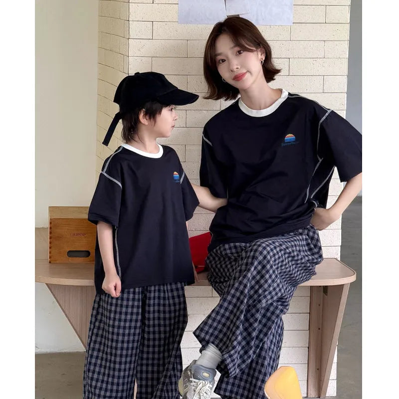 Family Clothes Tees Father Mother and Daughter Son Kids Cotton Short Sleeve T Shirts Fashion Korea Parents and Children Clothes