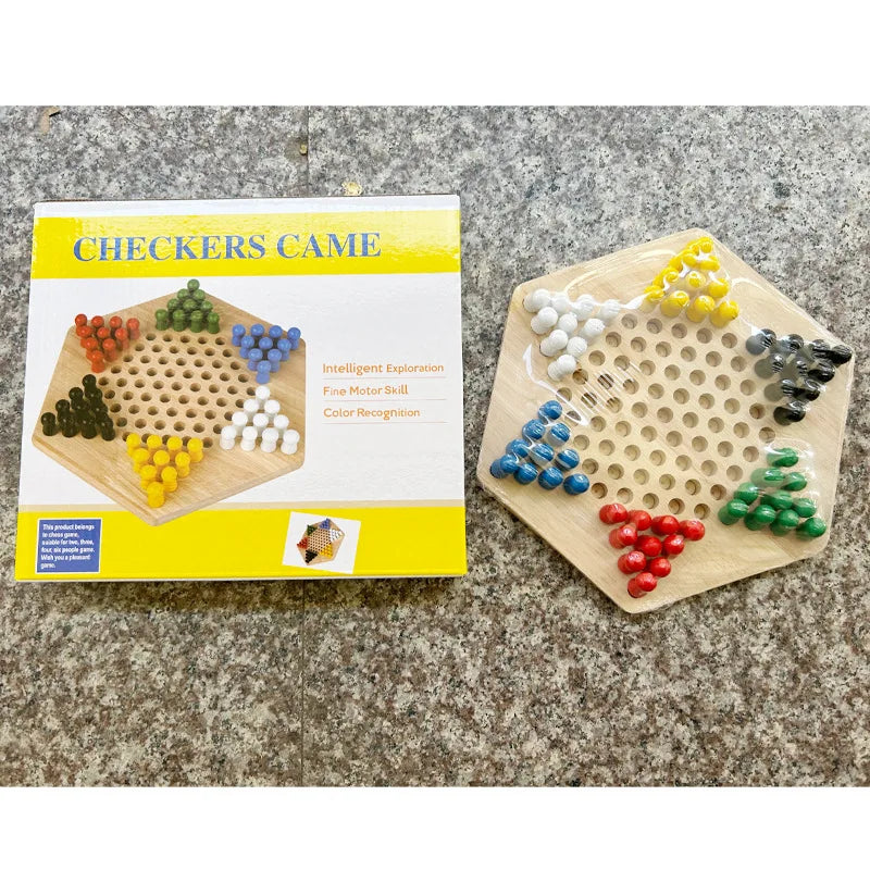 Hexagonal Checkers, Parent-child Puzzle Game Wooden Jumping Beads Children's Educational Toys Board Game CPC