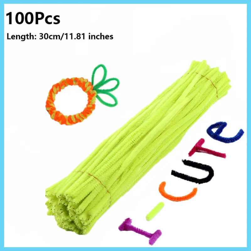100pcs Colorful Chenille Stems Pipe Cleaners Plush Tinsel Stem Wired Twist Sticks Hair Strip Craft DIY Educational Toys Handmade