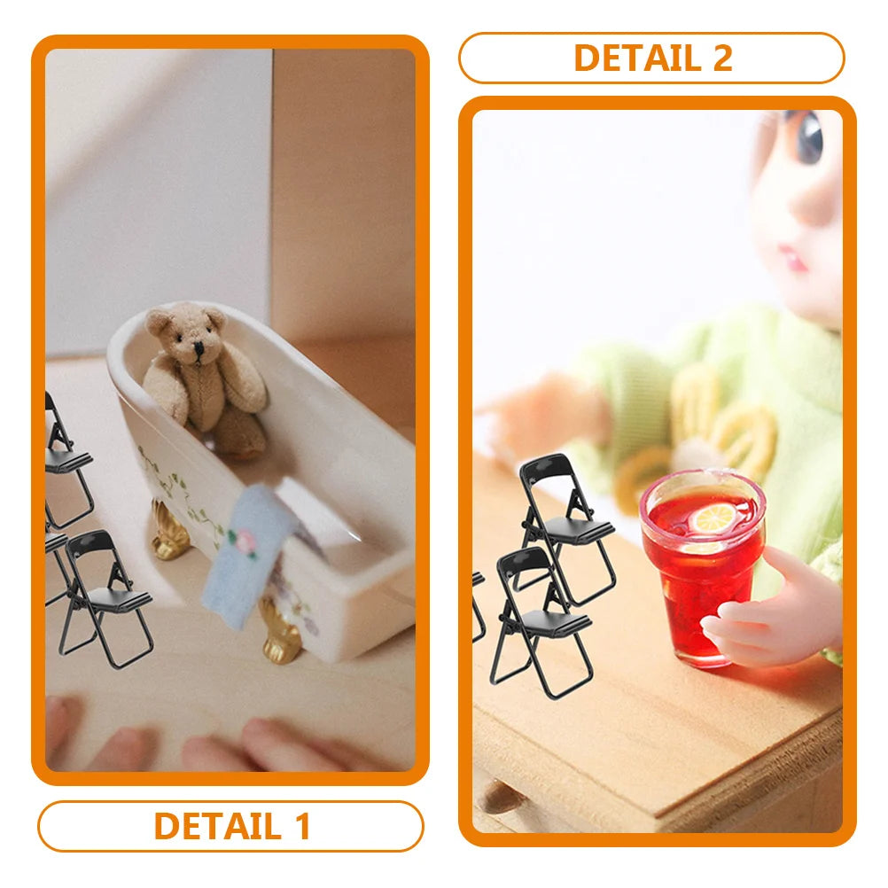 10Pcs Black Mini Folding Chair Phone Stand Miniature Furniture Educational Supplies Micro Decor Tiny Prop Cellphone Holder Mini