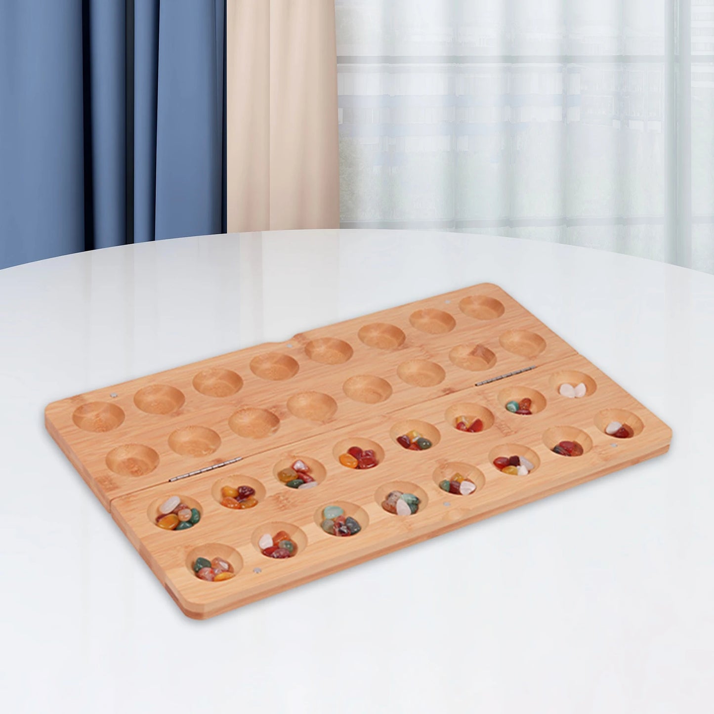 Classic Mancala Board Game with Colored Stones Timeless Strategy Game for Friends and Family with Folding Game Board