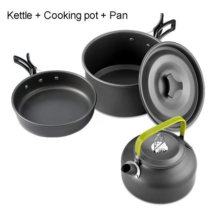 1Set Camping Cooking set Camping Cookware Travel Tableware Outdoor Picnic Set Teapot For 2-3 Peaple Non-stick pots assorted sets