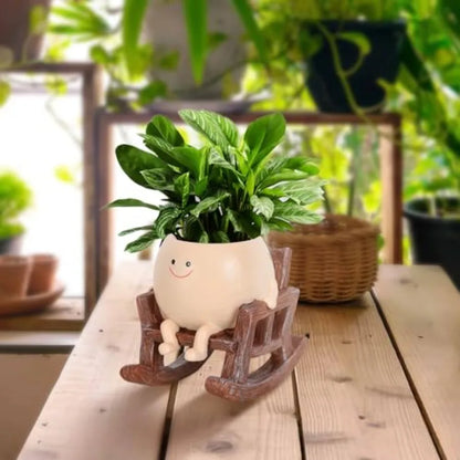 Cute Smiley Face Planter Pots Rocking Chair Resin Planter Pots for Indoor Outdoor Plants with Drainage Hole Unique Gift IdeaI