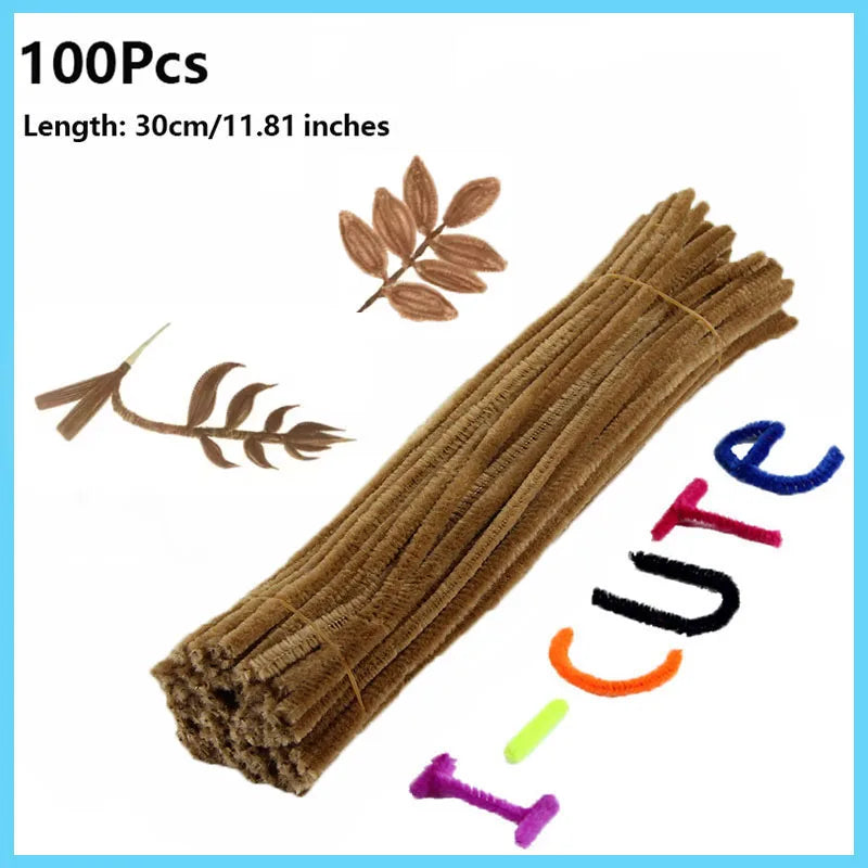 100pcs Colorful Chenille Stems Pipe Cleaners Plush Tinsel Stem Wired Twist Sticks Hair Strip Craft DIY Educational Toys Handmade