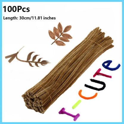 100pcs Colorful Chenille Stems Pipe Cleaners Plush Tinsel Stem Wired Twist Sticks Hair Strip Craft DIY Educational Toys Handmade