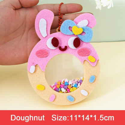 DIY Animal Shake Pendant Art Craft Kits for Kids Boys Girls Easy To Paste Non Woven Shaker with Chain Children Handmade Toys